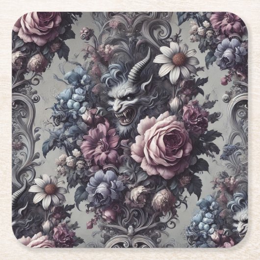 バプホメットのブーケ – ゴシックフローラ スクエアペーパーコースター (正面)