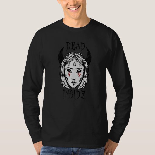 バプホメット悪魔の角デアとダークエモのゴシック女の子 Tシャツ (正面)