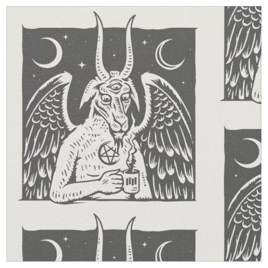 バプメットpentagram moon coffee demon white ファブリック (クローズアップ)
