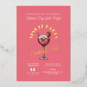 バベスガレ独身のンティンの日パーティーピンクカクテル 箔招待状 (正面)