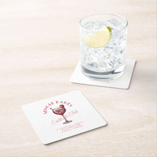 バベス独身のバレンタインデーパーティーピンクカクテル スクエアペーパーコースター (インサイチュ)