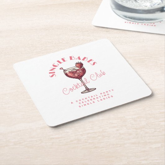 バベス独身のバレンタインデーパーティーピンクカクテル スクエアペーパーコースター (アングル)