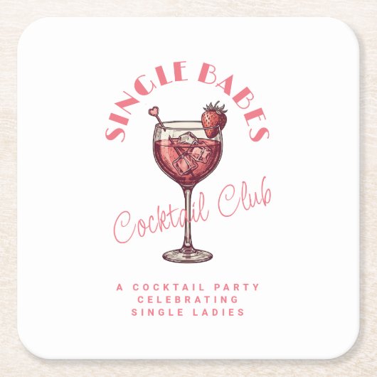 バベス独身のバレンタインデーパーティーピンクカクテル スクエアペーパーコースター (正面)