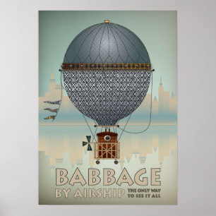 バベッジバイエアシップSteampunk Vintage Travel ポスター