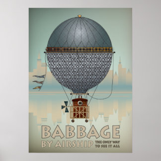 バベッジバイエアシップSteampunk Vintage Travel ポスター