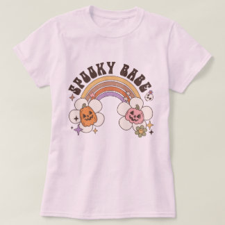 バベフラワー不気味パンプキンレインボーレトロハロウィーン Tシャツ