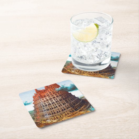 バベルの塔、ピエテル・ブルーゲル長老 スクエアペーパーコースター (インサイチュ)