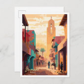 バマコマリアフリカアートヴィンテージ旅行イラストレーション ポストカード (正面/裏面)