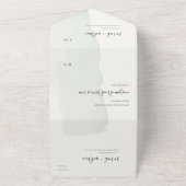 バミニマルウタカラー薄暗いブルーモノグラム結婚ズ オールインワン招待状 (外側)