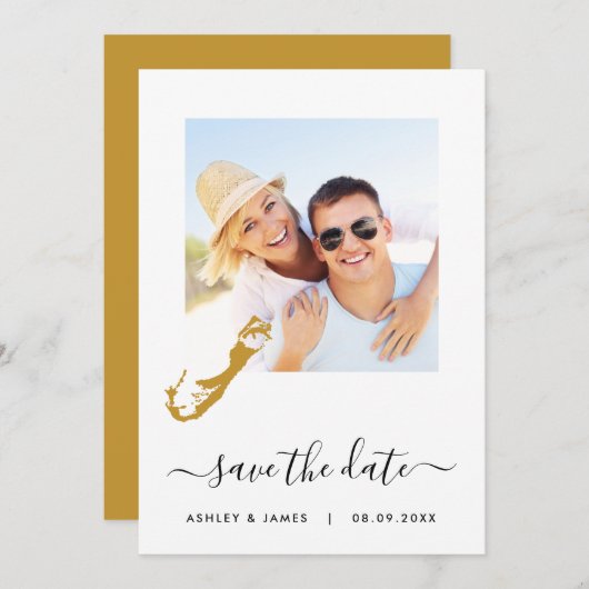 バミューダの地図フォトウェディング日付カードを保存 セーブザデート (正面/裏面)