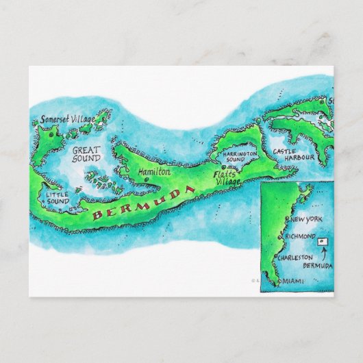 バミューダの地図 ポストカード (正面)