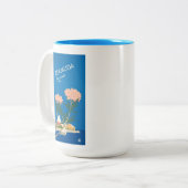 バミューダビーチ花レトロヴィンテージ旅行ポスター ツートーンマグカップ (正面左)
