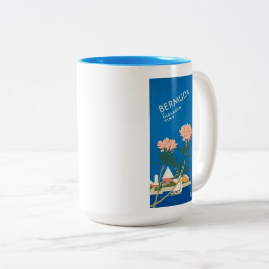 バミューダビーチ花レトロヴィンテージ旅行ポスター ツートーンマグカップ (正面右)