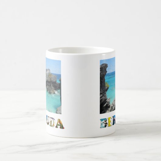バミューダブルー海ロッキービーチ旅行写真 コーヒーマグカップ (中央)