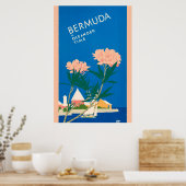 バミューダヴィンテージ旅行ビーチピンクの花 ポスター (キッチン)