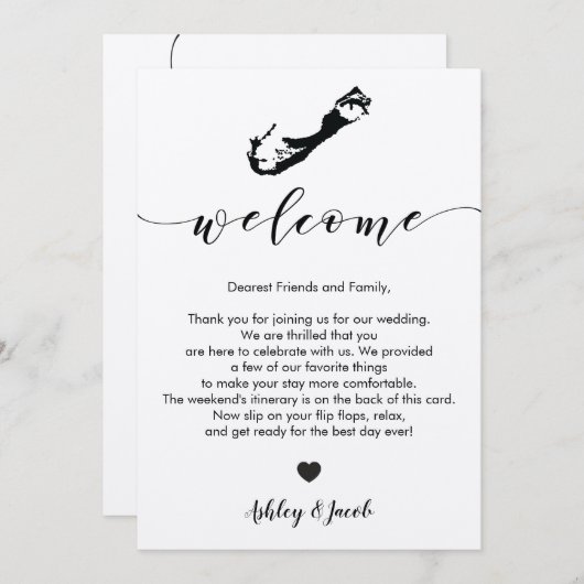 バミューダ島の結婚式の歓迎の手紙及び旅程カード プログラム (正面/裏面)