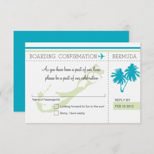 バミューダ島へのRSVPの搭乗券 出欠カード (正面/裏面)