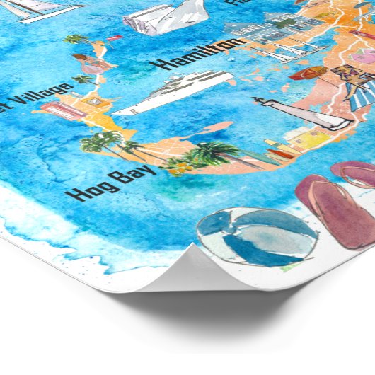 バミューダ島旅行ポスターお気に入りの観光客地図 ポスター (角)