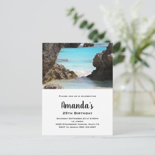 バミューダ海岸と熱帯海誕生日の写真 インビテーションポストカード (スタンド正面)