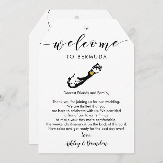 バミューダ結婚のウェルカムラベル、手紙の旅程 (正面/裏面)
