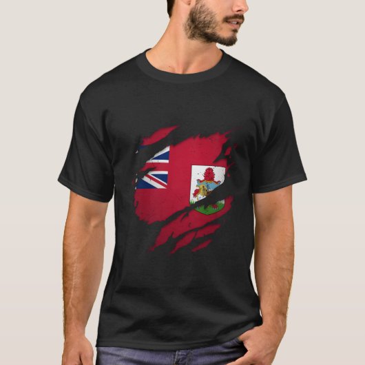 バミューダ誇りを持ったンの引き裂きバミューダ国旗 Tシャツ (正面)