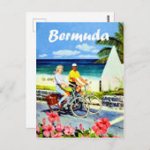 バミューダ、カップルの自転車の近くにビーチ、ヴィンテージ ポストカード (正面/裏面)