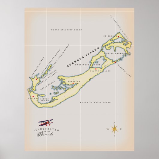 バミ図解入りの、写真付きのューダの地図 ポスター (正面)