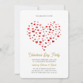 バモダンエレガントンタインのパーティー赤いハート 招待状 (正面)