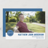 バモダンッジフォト卒業招待状 – 青 招待状 (正面/裏面)