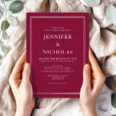 バモダンフォーマルエレガントルグンディ結婚レッド 招待状