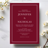 バモダンフォーマルエレガントルグンディ結婚レッド 招待状