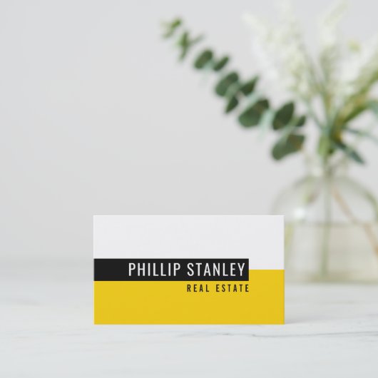 バモダンミニマルンシンプルはっきりした黒黄 名刺 (スタンド正面)