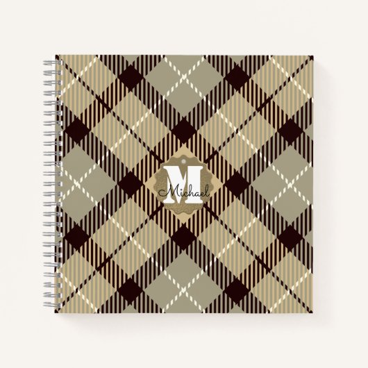 バモダンリウッドグレイタータンチェックパーソナライズされた名 ノートブック (正面)