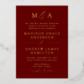 バモダンルエレガントグンディと金ゴールドモノグラム結婚ズ 箔招待状 (正面)