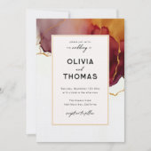 バモダンルエレガントグンディオレンジ金ゴールド秋の結婚式 招待状 (正面)