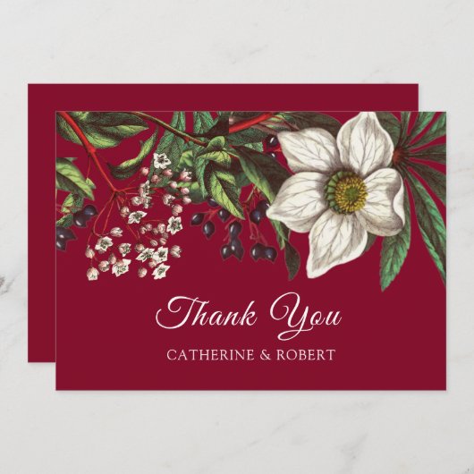 バモダンルエレガントグンディレッドホワイトクリスマスバラ 招待状 (正面/裏面)