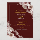 バモダンルエレガントグンディ&金ゴールドフローラ結婚ズ 招待状 (正面/裏面)