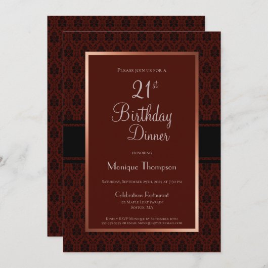 バモダンルガンディダマスク21th誕生日ディナーパーティー 招待状 (正面/裏面)