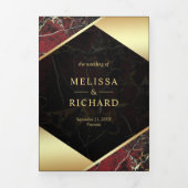 バモダンルガンディーレッド金ゴールドマーブルアンパサンド結婚ズ 三つ折り招待状 (カバー)