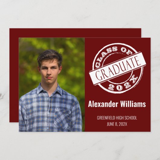 バモダンルグンディ男写真卒業パーティー 招待状 (正面/裏面)