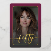 バモダンルミニマルグンディ写真50番誕生日 箔招待状 (正面)