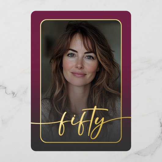 バモダンルミニマルグンディ写真50番誕生日 箔招待状 (正面)