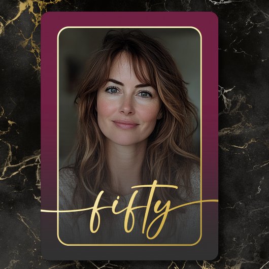 バモダンルミニマルグンディ写真50番誕生日 箔招待状