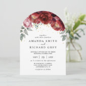 バモダンルミニマルグンディ赤フローラ結婚のアーチ 招待状 (スタンド正面)