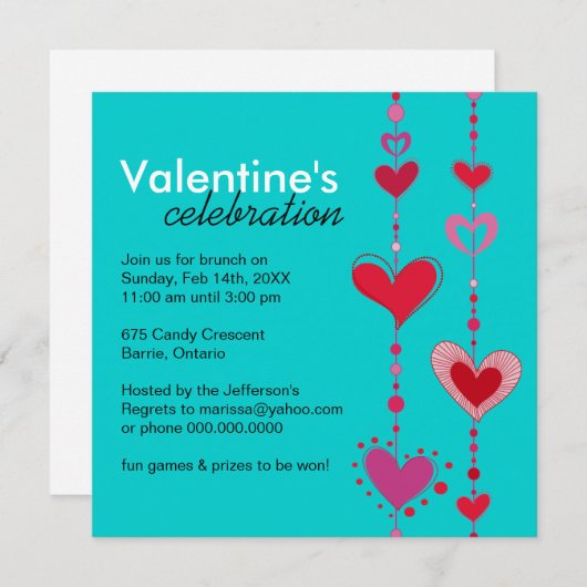 バモダンレンタインデーパーティの招待状 招待状 (正面/裏面)