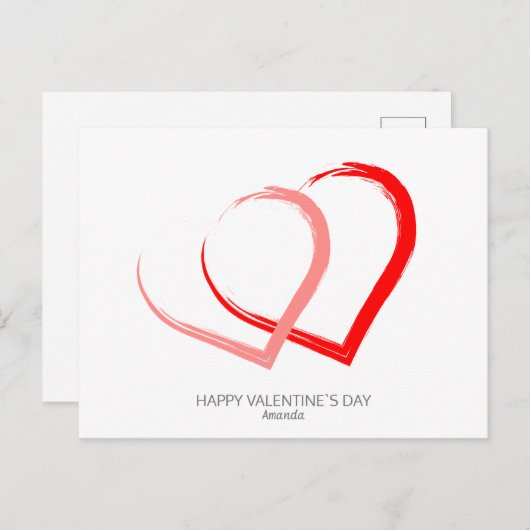 バモダンンタインズデイレッドピンクハートエレガント シーズンポストカード (正面/裏面)