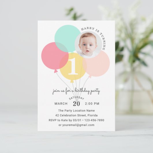 バモダンーエレガントンズ第1フォト誕生日 招待状 (スタンド正面)