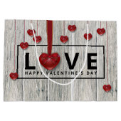 バモダン素朴レンタインデーLOVEウッド赤いハート ラージペーパーバッグ (裏面)