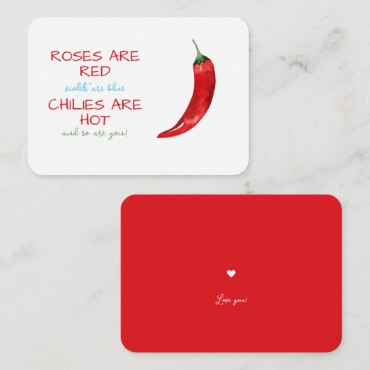 バラおもしろいは赤チリ詩バレンタインデー ノートカード (正面/裏面)