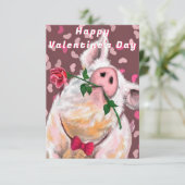 バラおもしろいバレンタインデーのカードを持つ紳士ピグ カード (スタンド正面)